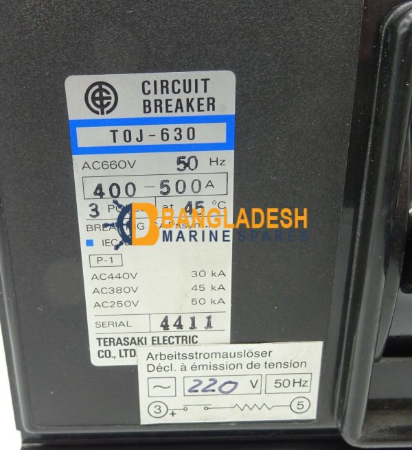 TERASAKI ELECTRIC TOJ-630 Circuit Breaker 3-Phase 400-500A