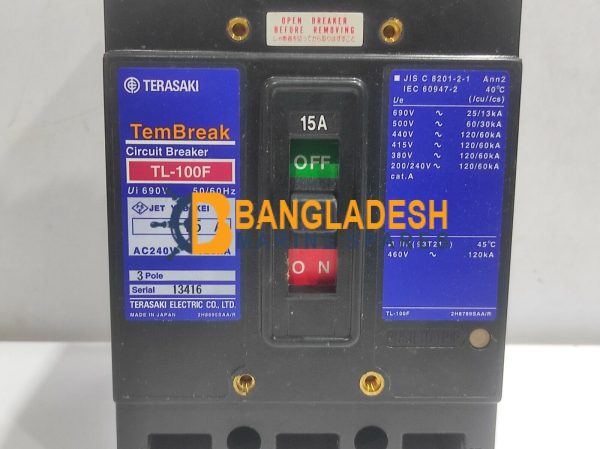 TERASAKI TL-100F 3 POLE CIRCUIT BREAKER 15ATERASAKI TL-100F 3 POLE CIRCUIT BREAKER 15A